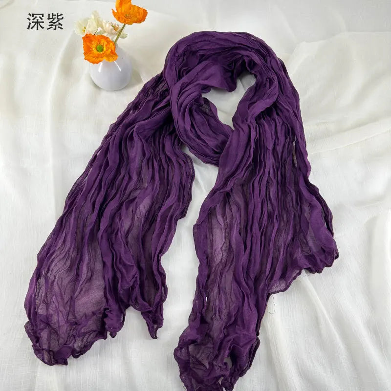 Damen Schal Baumwolle Leinen Plissiert Retro Bohemian Stil 180x90 cm