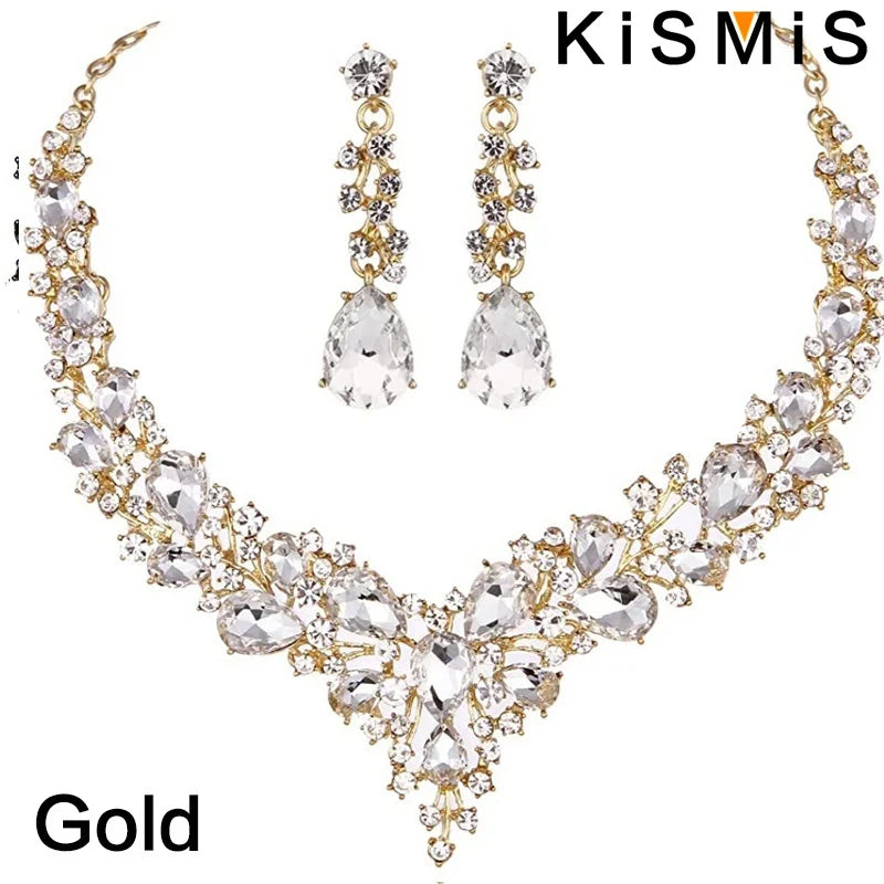 Elegantes Braut Schmuckset mit Kristall Strass Halskette und Ohrringen Tropfenform-Yabubest - Home & More