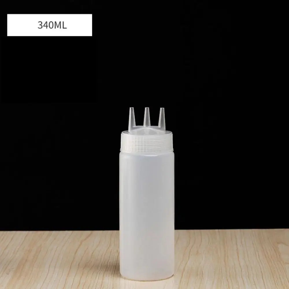 Quetschsaucenflasche Kunststoff zusammendrückbar mit 3 Düsen und Graduierung