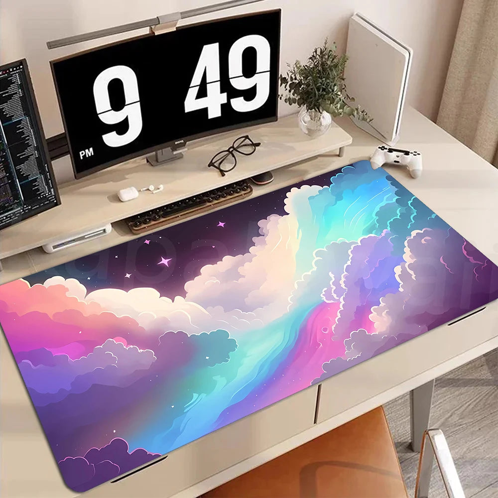 Buntes Gamer Mauspad Cloud Design 90x40cm für PC Schreibtisch