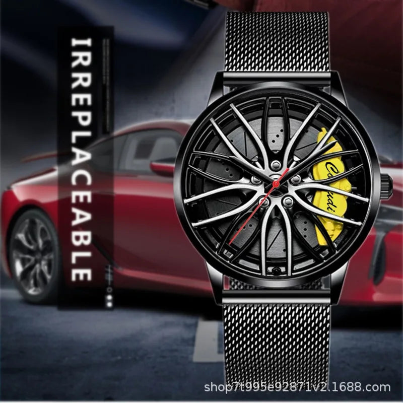 Herren Quarzuhr Edelstahl Wasserdicht Leuchtend Radnabe Design Elegant Sportlich