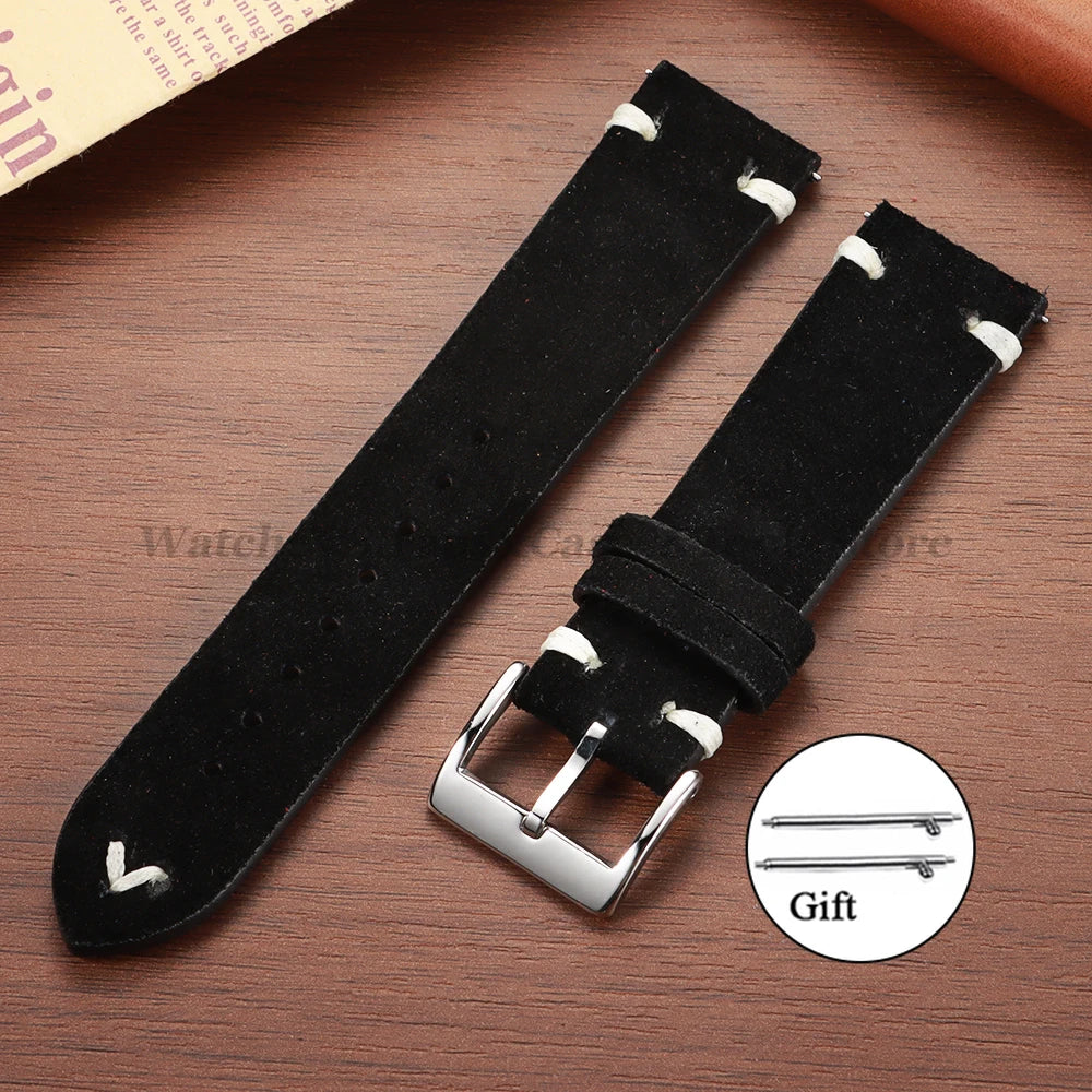 Wildleder Vintage Uhrenarmband in Blau mit Schnellverschluss