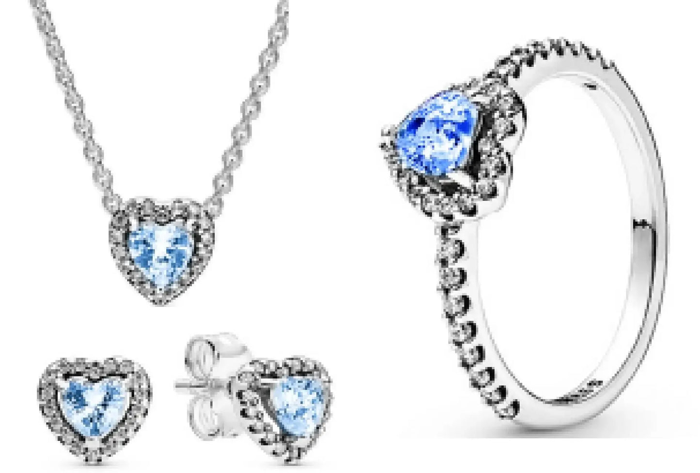 Funkelndes Schmuckset 925er Sterlingsilber Herz Ring Halskette Ohrringe