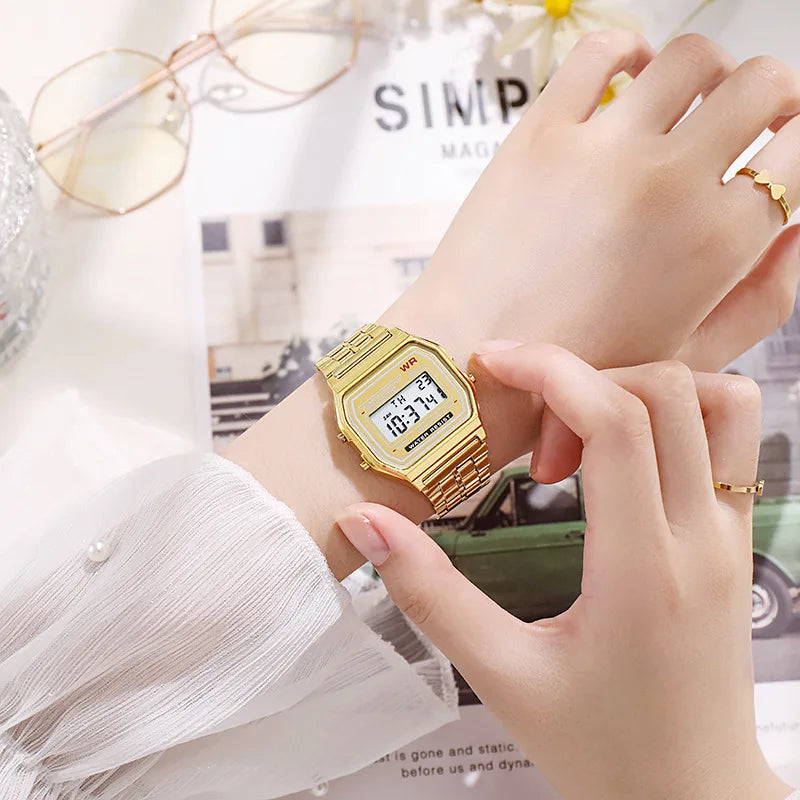 Digitaluhr mit luxuriösem Roségold und Retro-LED-Display für Damen