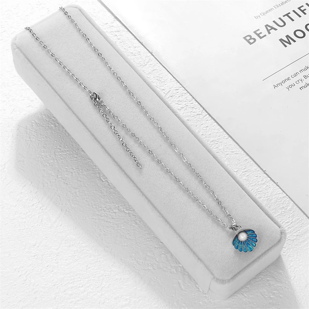 Boho Muschel Perlenanhänger Halskette mit verstellbarer O Kette