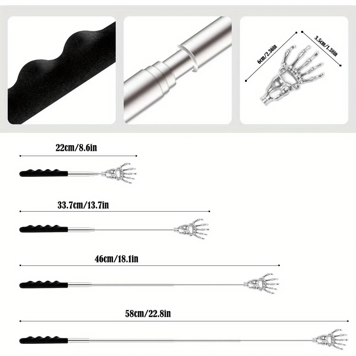 3-teiliges Edelstahl Rückenkratzer-Set – Ausziehbar - Ergonomisch für Entspannung