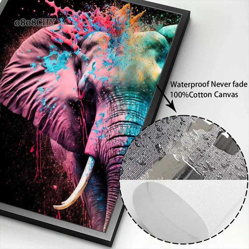 Buntes abstraktes Elefanten Leinwandbild für stilvolle Wanddekoration