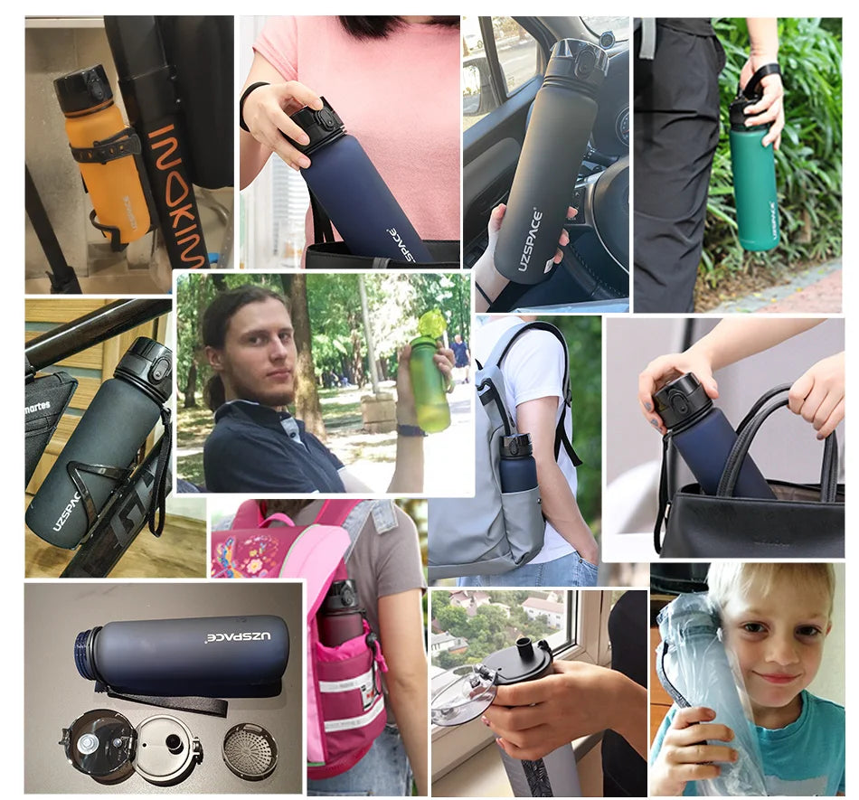 Tragbare UZSPACE Tritan Wasserflasche BPA frei mit Riemen 350 bis 1000 ml