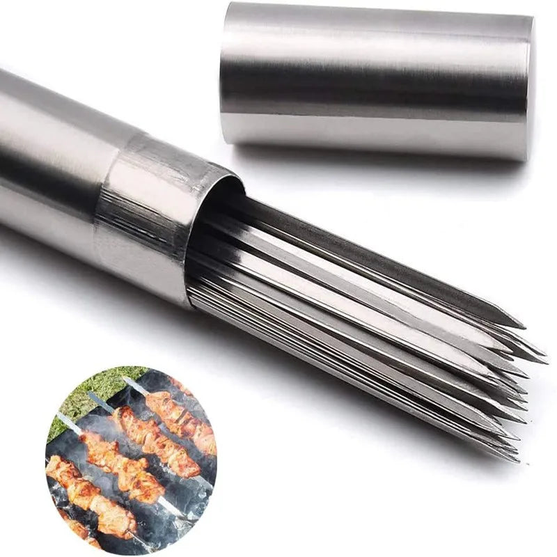 20 Edelstahl Grillspieße flach wiederverwendbar für BBQ Camping Kochspaß