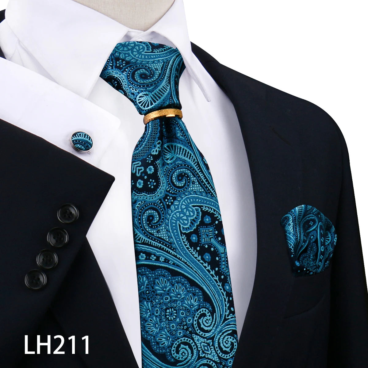 Herren Krawattenset Gold Ring, Manschettenknöpfe, Einstecktuch Festlich