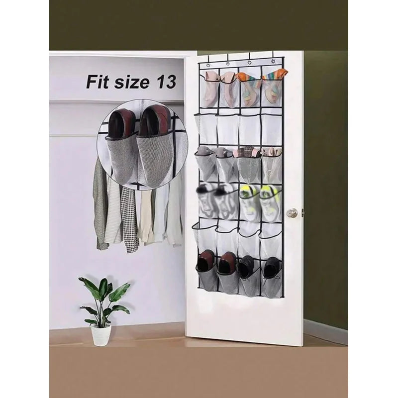 Wandmontierter Schuh Organizer mit 24 Fächern aus Stoff