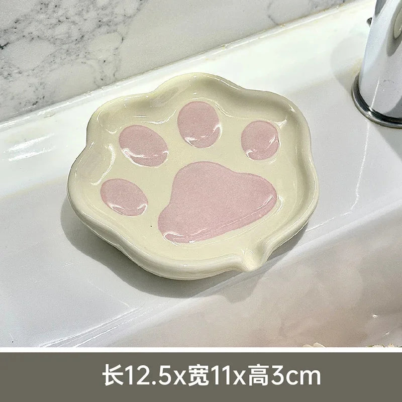 Keramikseifenspender mit Katzenpfoten Motiv für Dusche und Bad