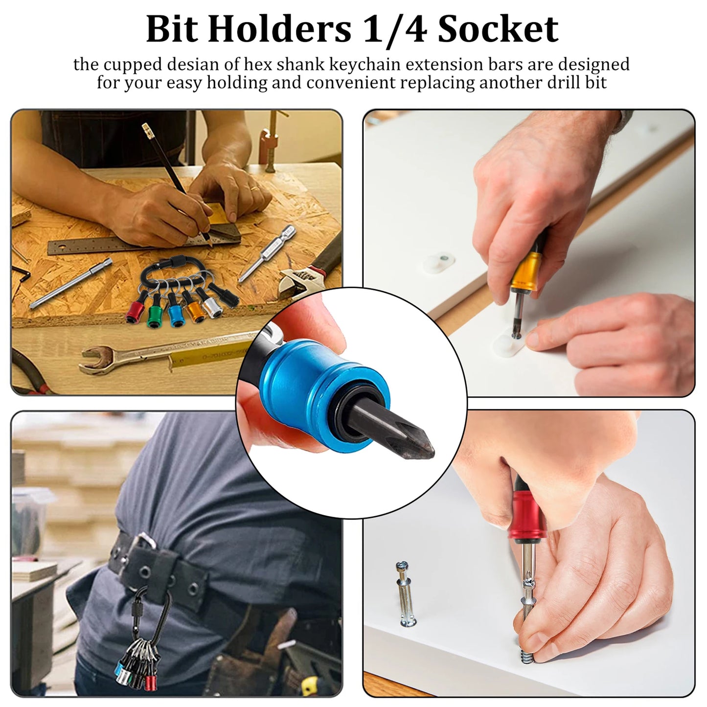 Robustes Sechskantschaft Schraubendreher Bithalter Set mit Karabinern