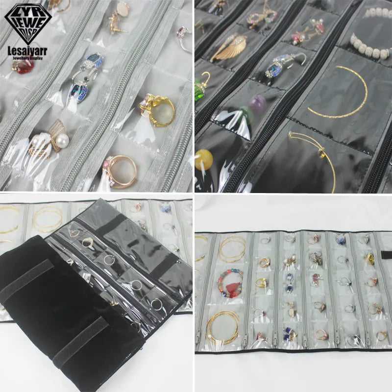 Faltbarer Schmuck Organizer aus Samt mit Reißverschluss für Reisen