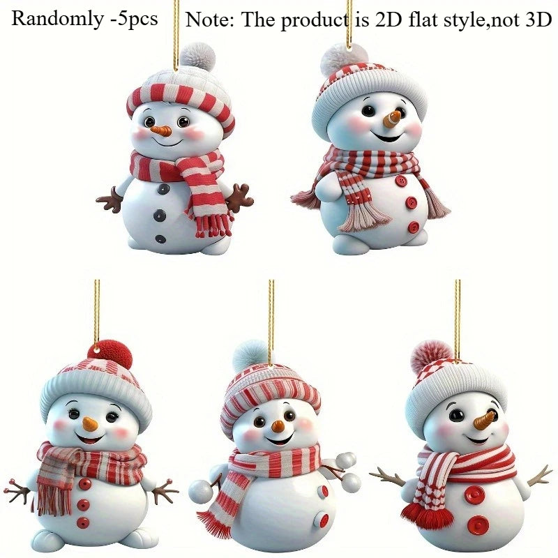 5er Set Acryl Schneemann Ornamente für Weihnachtsbaum und Feste