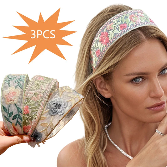 3er Set rutschfeste, mit Blumen bestickte elegante Stirnbänder für Frauen - Yabubest - Home & More