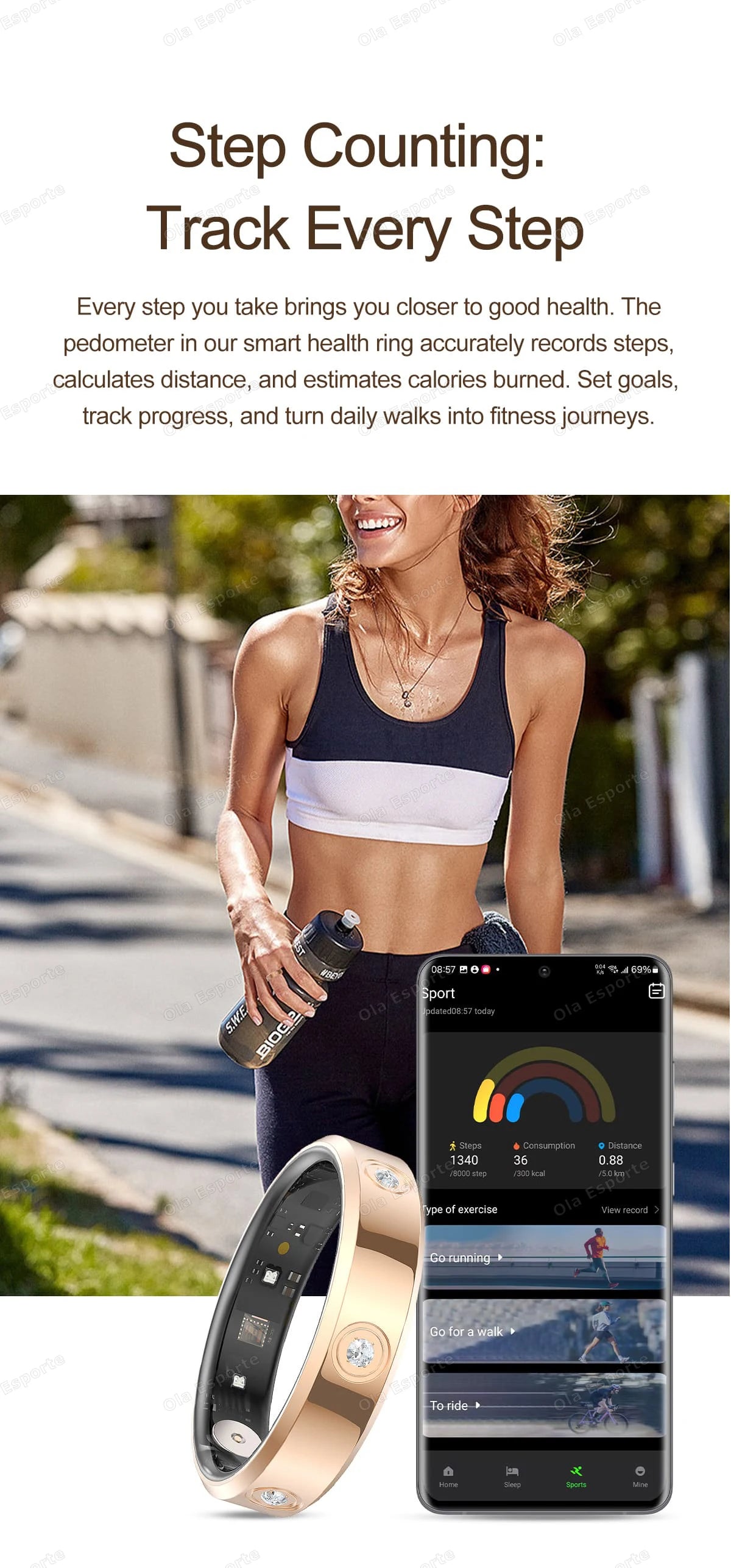 Schmaler Damen Smart Ring mit Schlaf und Gesundheitsmonitor 2025