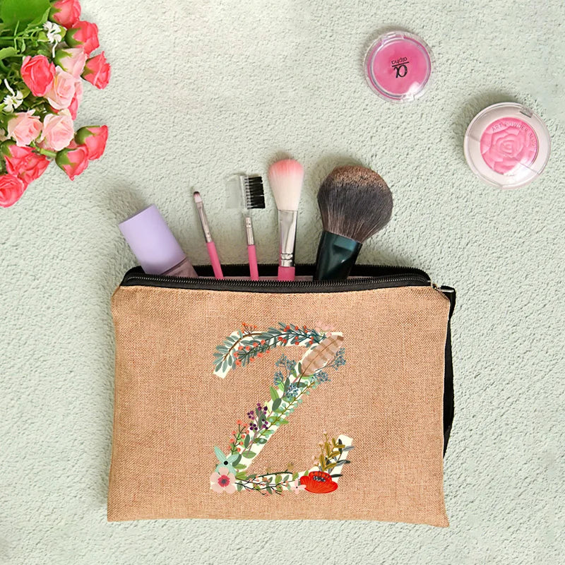 Leichter Leinwand Kosmetikbeutel mit Reißverschluss und floralem Design