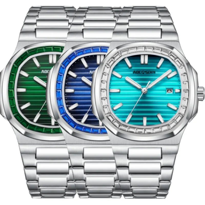 Herren Business Uhr mit Strass wasserdicht leuchtend und Kalender