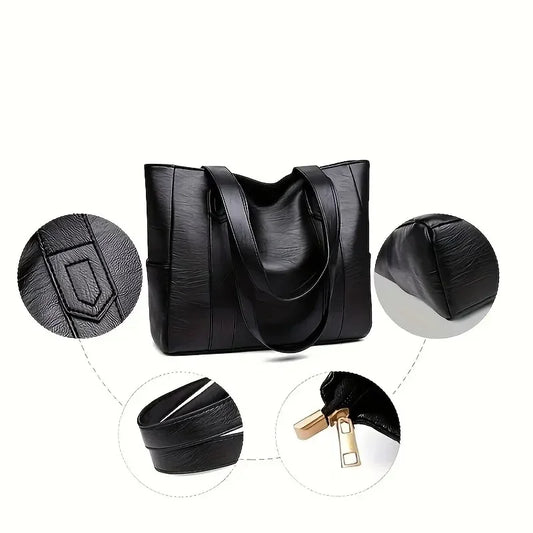Retro Vegan Umhängetasche - Lässige Damen Tasche mit großem Volumen für Pendler
