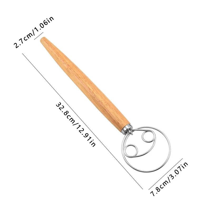 Dänischer Teigschneebesen aus Edelstahl mit Holzgriff zum Backen