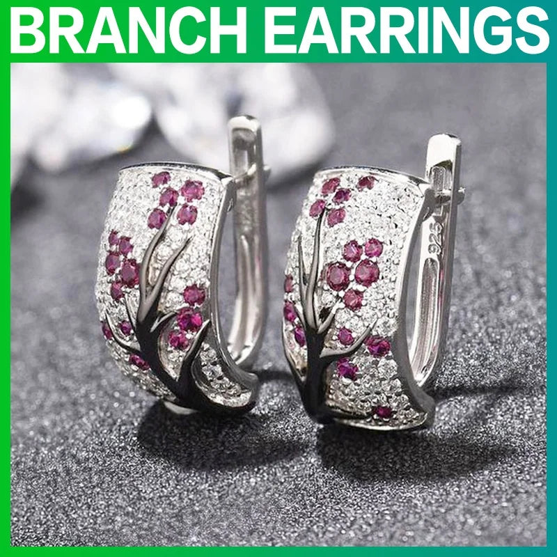 Elegante Blüte Zweig Ohrringe mit Zirkonia für Damen als Geschenk