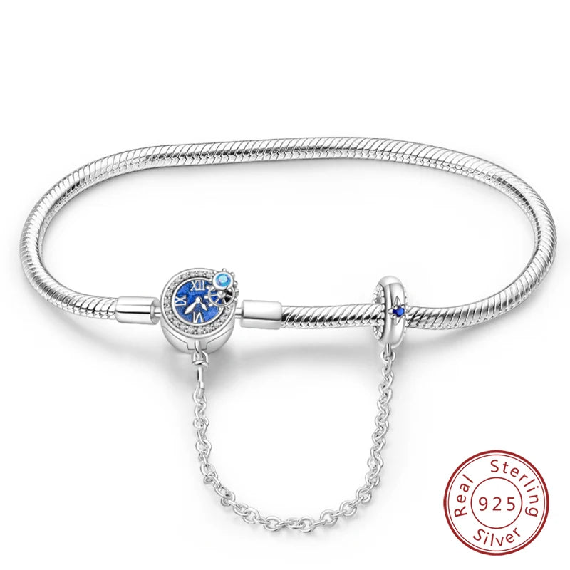 Armband Silber 925 mit Stern Mond Sonne und Grünem Zirkon Charm