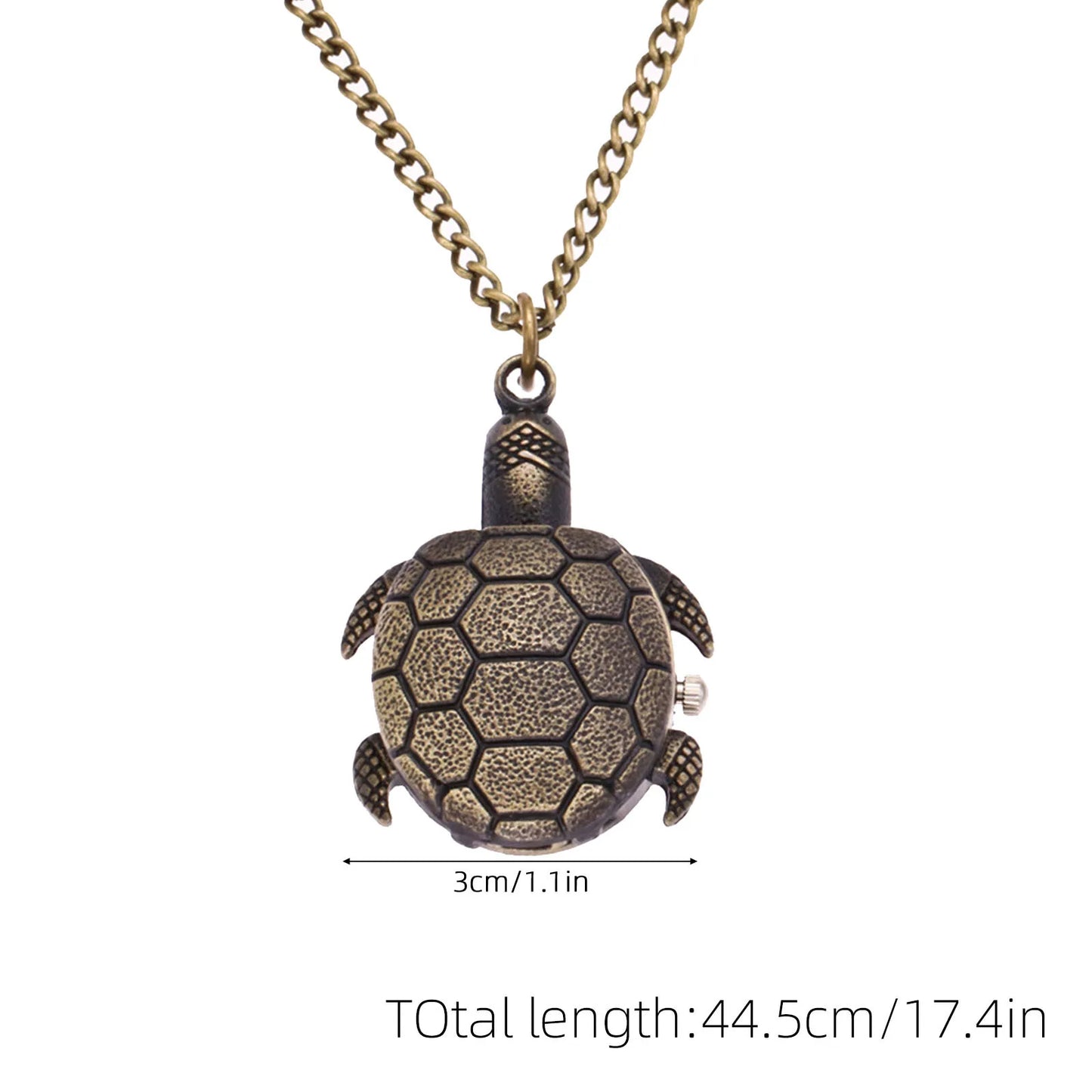 Elegante Retro Quarz Taschenuhr mit Schildkrötenmotiv und Kette