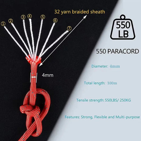 Reflektierendes 7-Strang Paracord 4mm 550LB Fallschirmseil für Outdoor