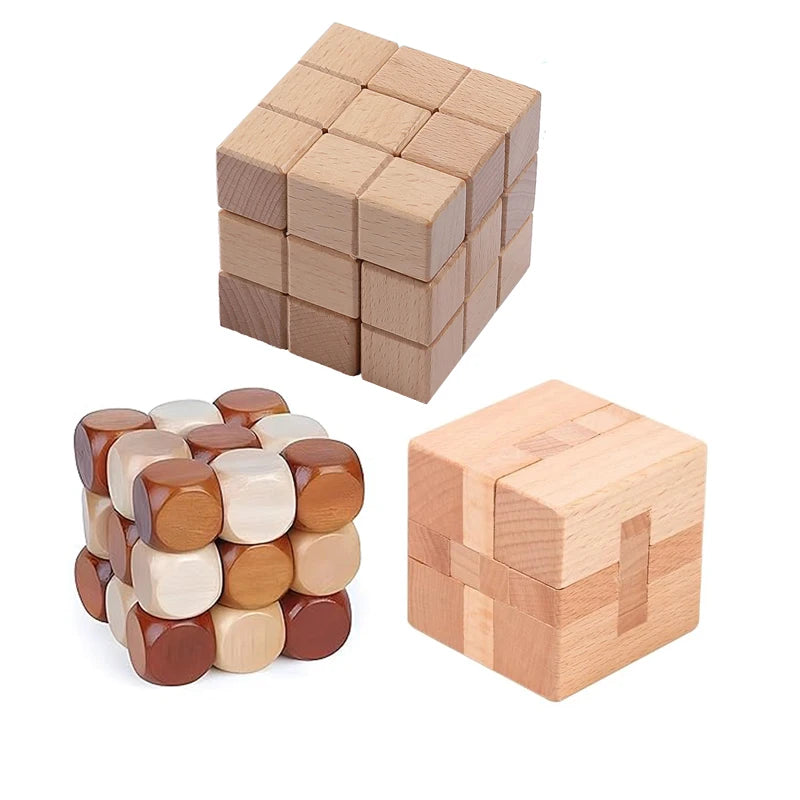 Klassisches 3-teiliges Holzpuzzle für Gehirnjogging