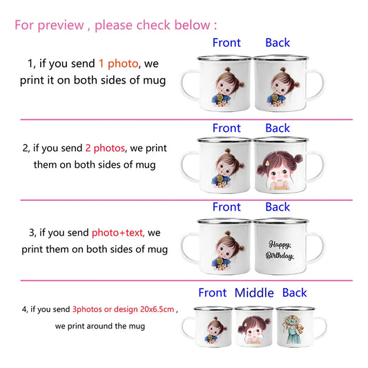 Personalisierte Emaille-Tasse mit Foto und Text 350 ml