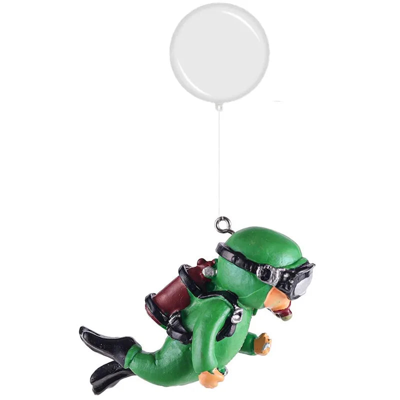 Aquarium Harz Deko Set: Mini Taucher mit Schwimmkugel & Leucht-Effekt