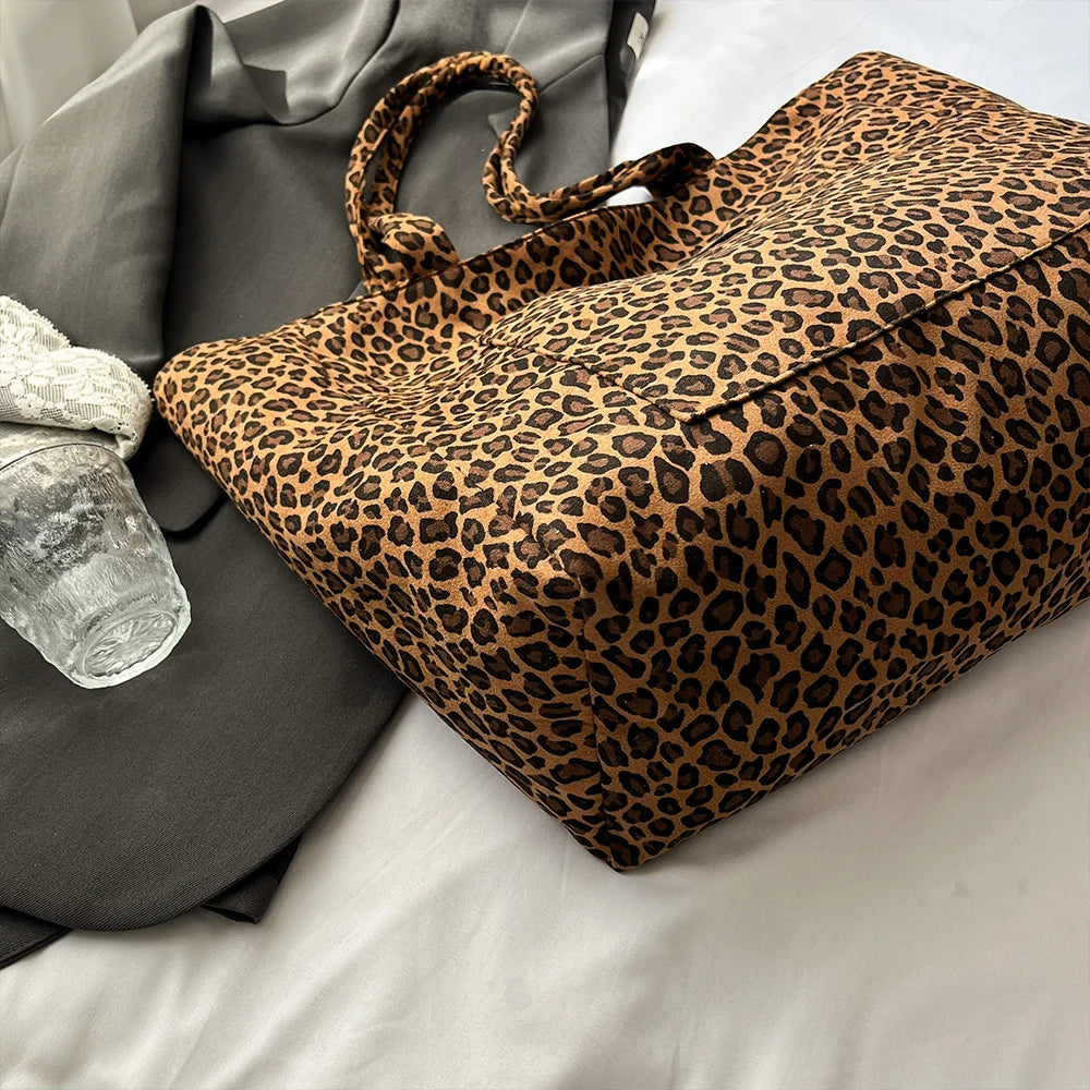 Damen Einkaufstasche doppelseitig mit großem Fassungsvermögen und Leopardmuster