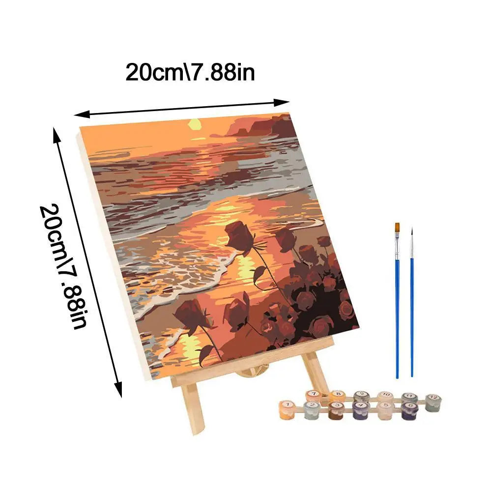 Malen nach Zahlen Kit Landschaft Abstrakter Sonnenuntergang mit Acrylfarbe