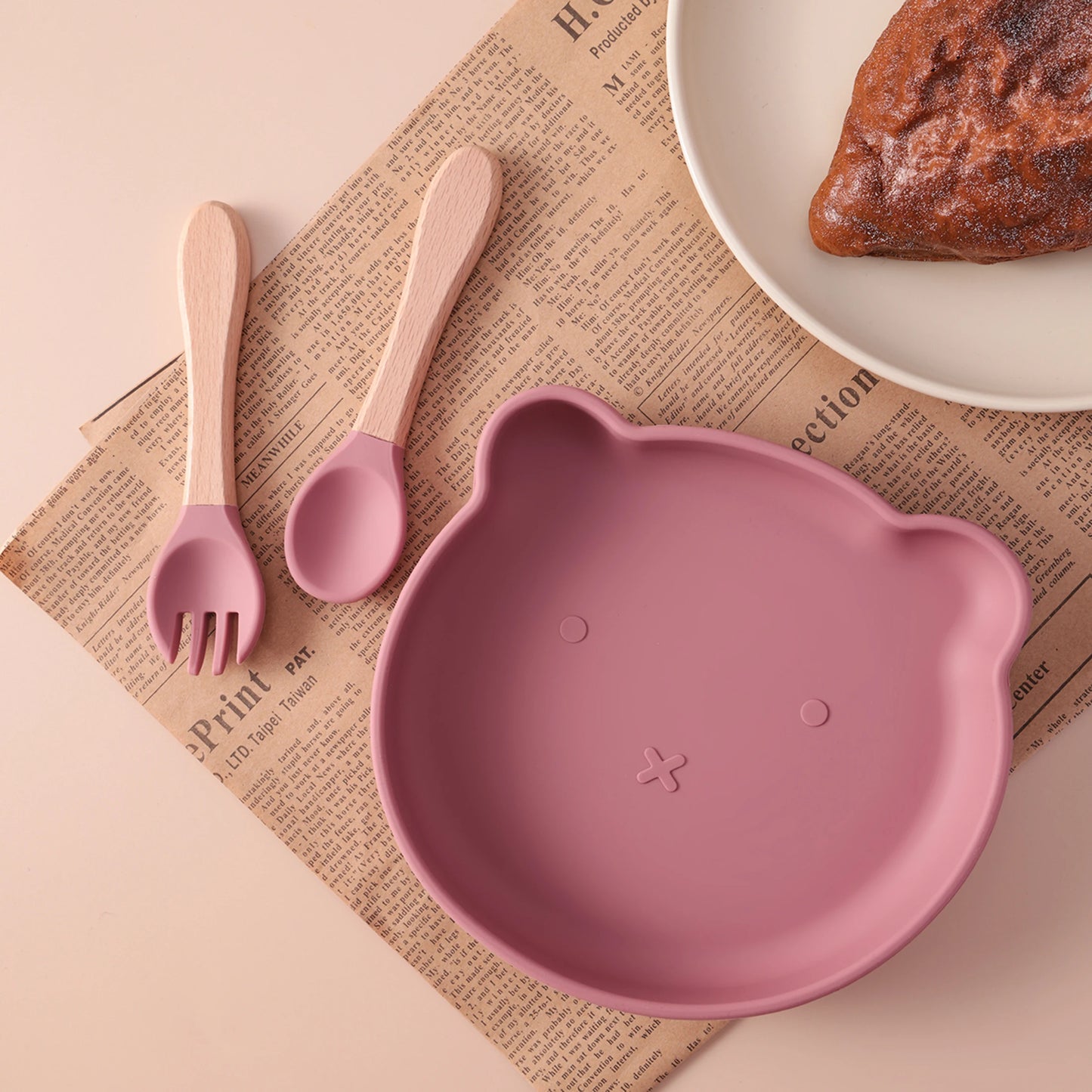 3-teiliges Kinder Fütterungsset Silikon Schüssel Löffel Gabel BPA frei