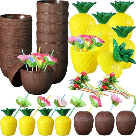 Tropischer Sommergenuss: Wiederverwendbare Ananas- - Kokosnussbecher mit Strohhalm
