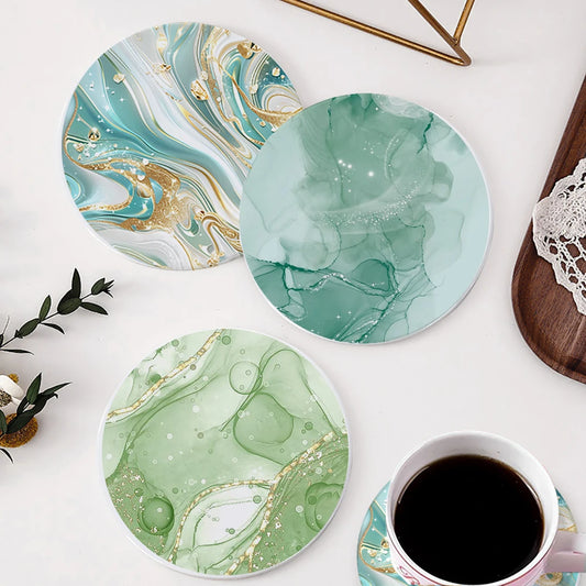 Runder Keramikuntersetzer mit Korksockel Marmoroptik für Tischdeko