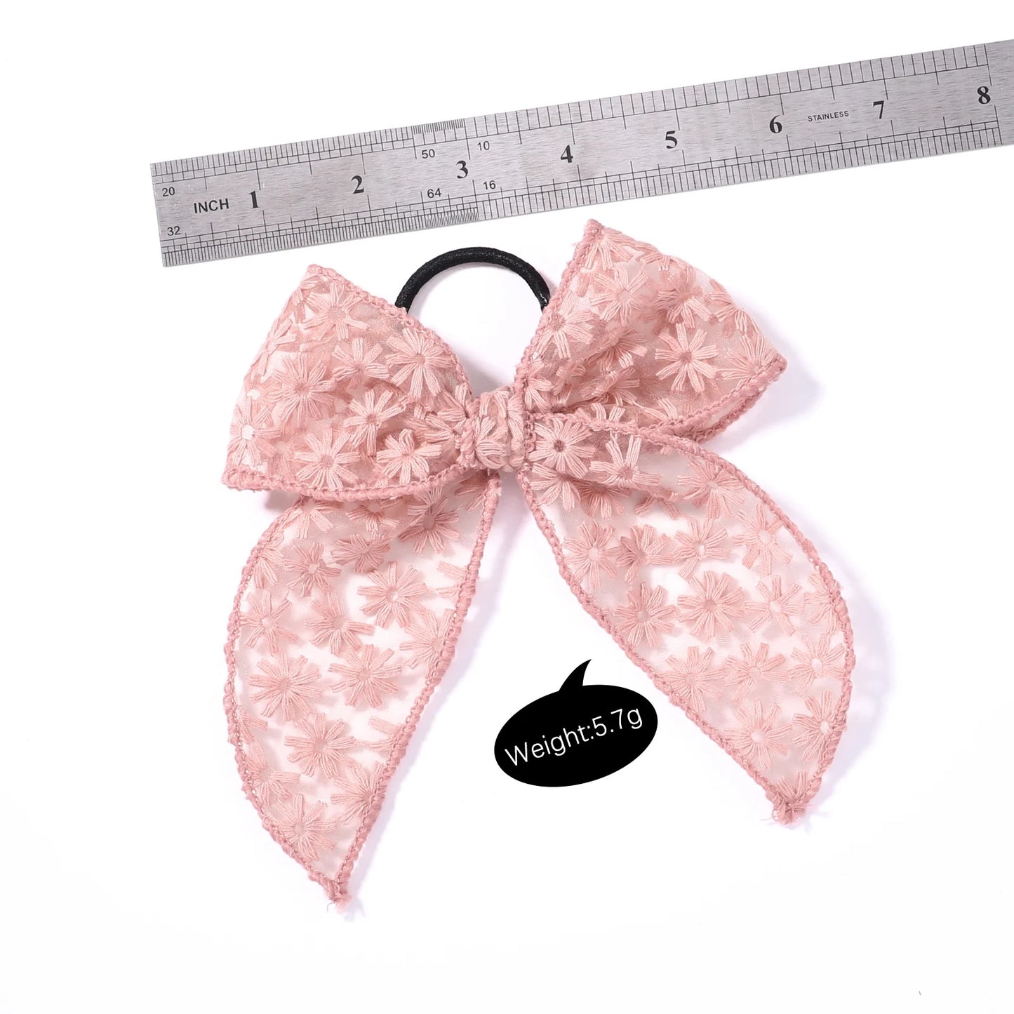 Zartes handgemachtes Spitzen-Haarband mit gestickten Blumen - Schleifen für Babys