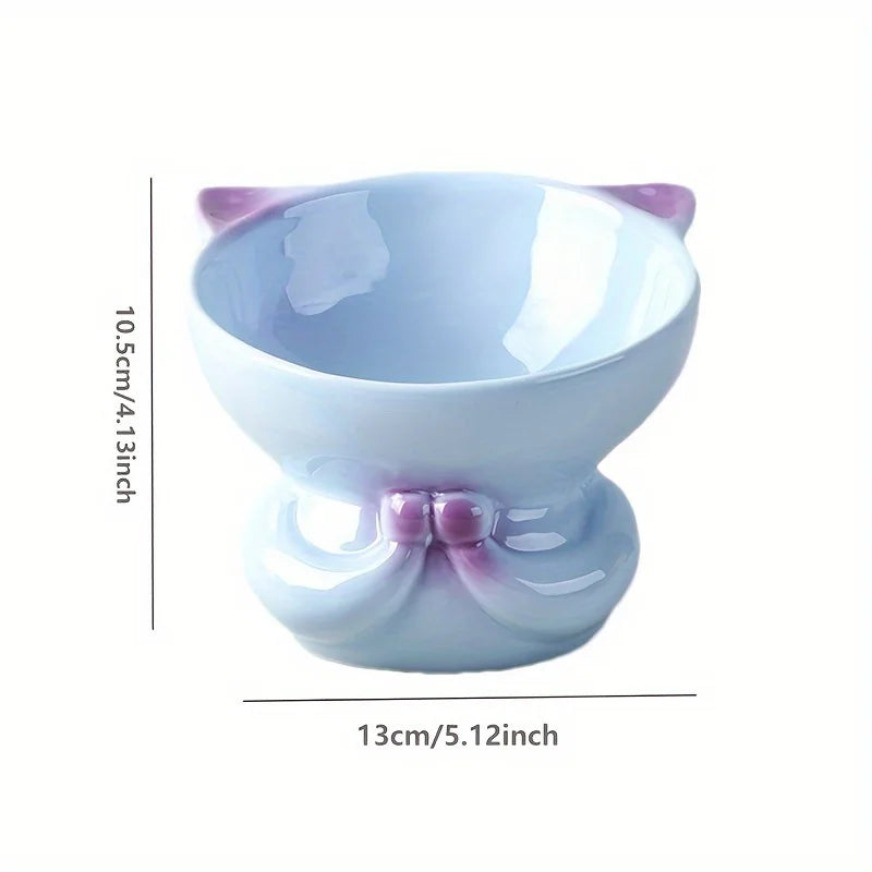 Erhöhte Keramik Katzenschüssel mit Halsschutz 300ml Futter Trinknapf