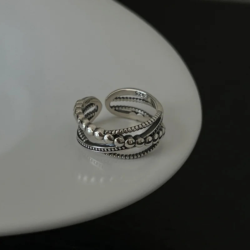 Verstellbarer Silberring mit hohlen Linien, stylischer Punk-Schmuck Unisex