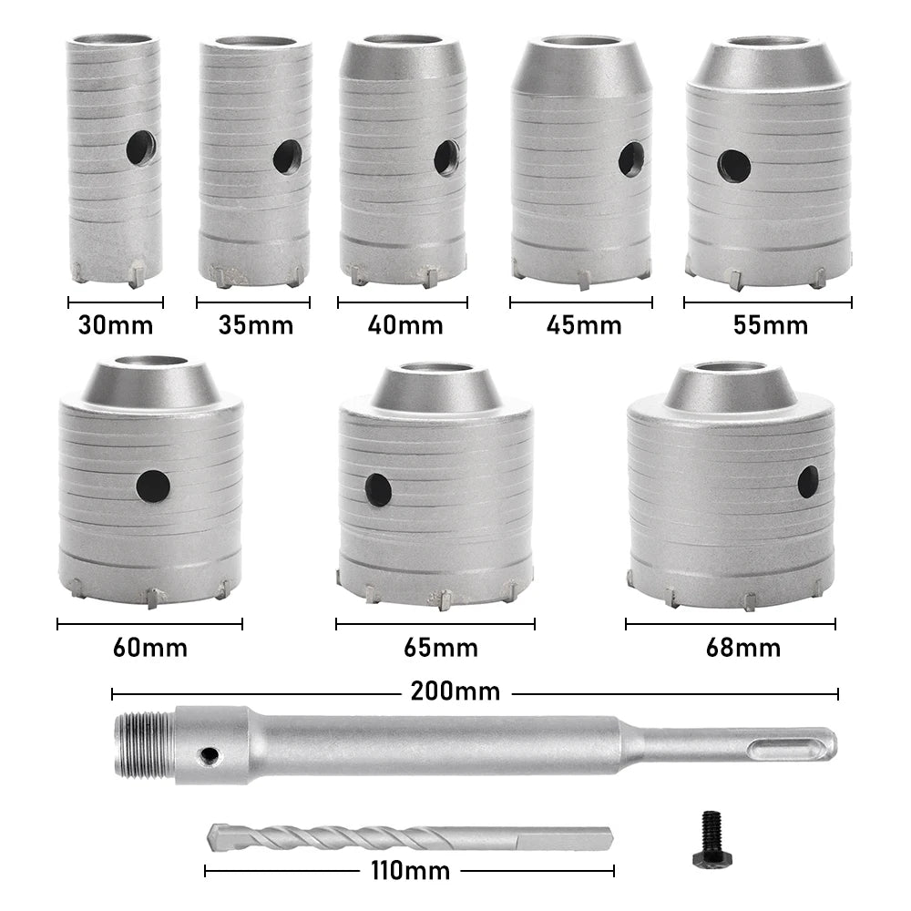 4 teiliges SDS Plus Kernbohrer Set 30 bis 68 mm für Beton und Stein