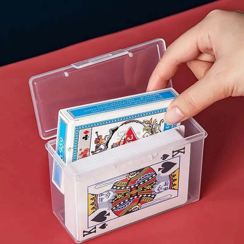 Transparente Kunststoff-Spielkartenbox mit Fotohalter – strapazierfähig - kompakt