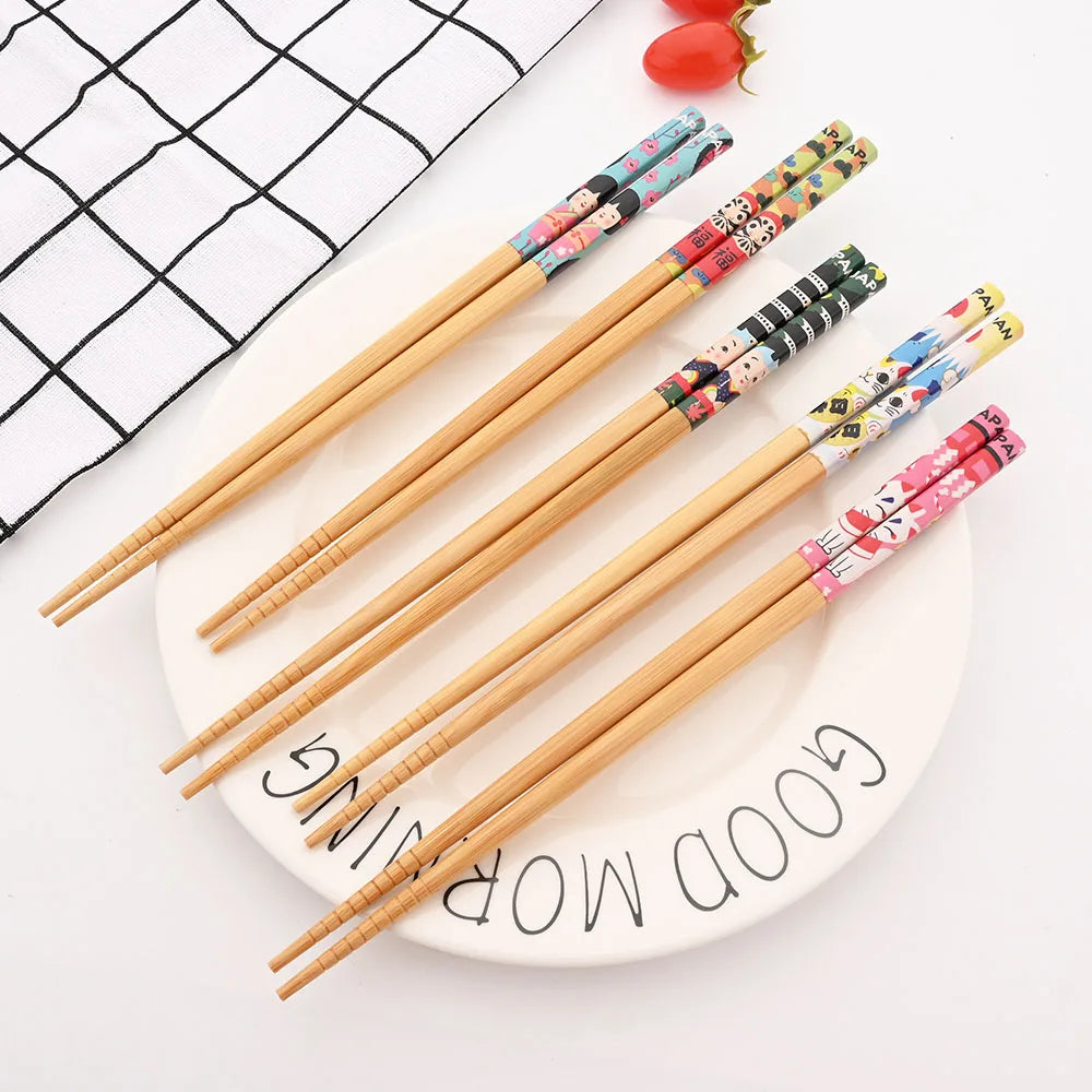 Japanische Bambus Essstaebchen 5 Paar rutschfest und wiederverwendbar