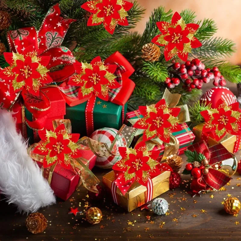 Künstliche funkelnde Glitzer-Weihnachtsblumen für Dekoration