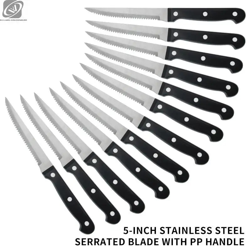Vielseitiges Steakmesser Set: Scharfe Edelstahlklingen, schwarzer Griff, 4-12 Stück