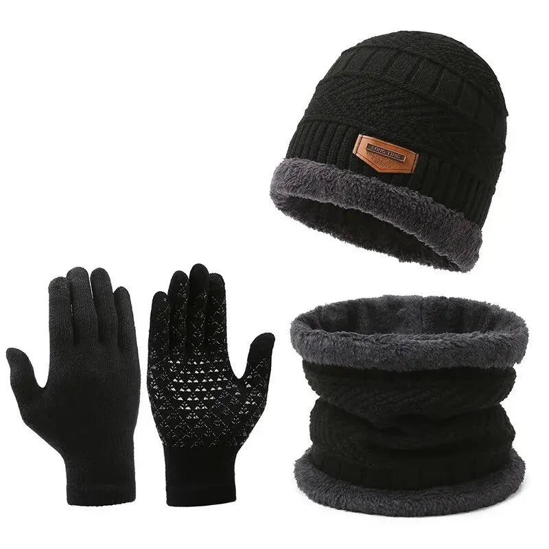 Winddichter 3 teiliges Winter Set Mütze Schal Handschuhe Herren