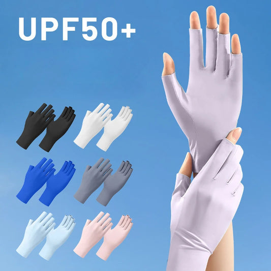 Damen elastische Anti-UV Halbfinger Handschuhe Sommer Radfahren Fäustlinge