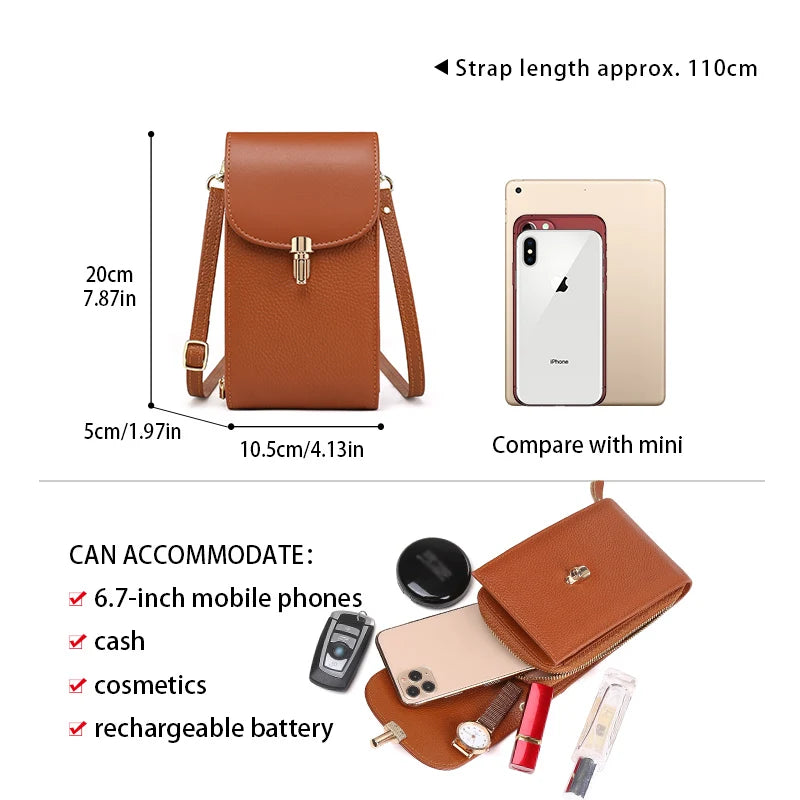 Praktische Leder Umhängetasche mit Kartenfächern und Reißverschluss