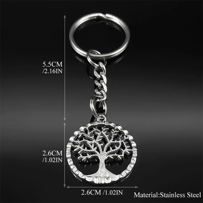 Baum des Lebens Schlüsselanhänger aus Edelstahl Silber Unisex Geschenk