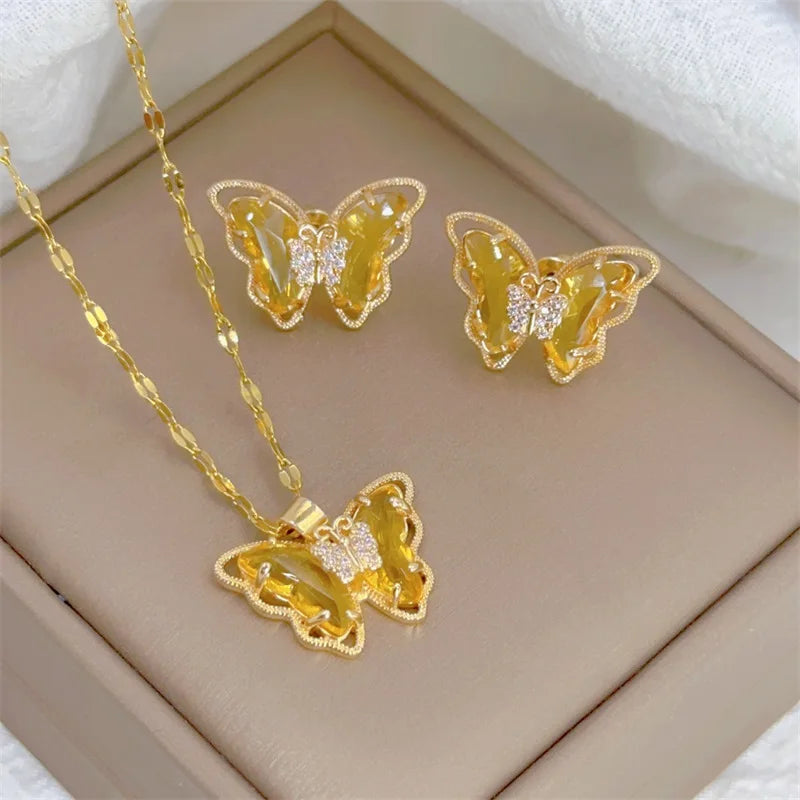 Schmetterling Schmuck Set für Damen – Halskette & Ohrringe aus Edelstahl